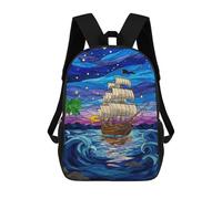sinyumoney 3D Printed Stained Glass Ship at Sea School Bag Boys Girls Children's School Backpack Casual Fashion Backpack for in School Or Travel 17inch