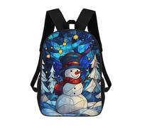 sinyumoney 3D Printed Stained Glass Snowman Children's School Backpack for Kids High Capacity Travel Rucksacks Fashion Book Bags Kids School Bag Back Pack 17inch