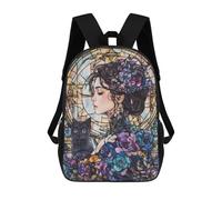 sinyumoney 3D Printed Stained Glass Woman with Cat School Backpack Book 17inch Bags Fashion Backpacks Large Capacity Backpack Children Travel Rucksacks