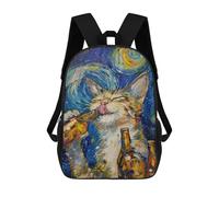 sinyumoney 3D Printed Starry Night Cat with Beer -3 School Bag Boys Girls Children's 17inch Backpack School Backpack Casual Fashion Backpack for in School Or Travel