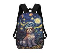 sinyumoney 3D Printed Starry Night Cute Shih Tzu Children School Backpack Fashion Rucksack Casual Travel 17inch Backpacks Large Capacity Daypack for Boys Girls