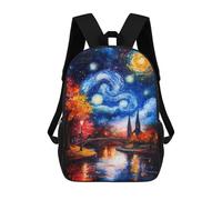 sinyumoney 3D Printed Starry Night Over Cityscape School Bag Boys Girls Children's 17inch Backpack School Backpack Casual Fashion Backpack for in School Or Travel