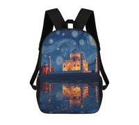 sinyumoney 3D Printed Starry Night Taj Mahal Reflection Children's School Backpack for Kids High Capacity Travel Rucksacks Fashion Book Bags Kids School Bag Back Pack 17inch