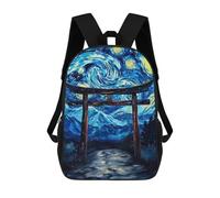 sinyumoney 3D Printed Starry Night Torii Gateway School Bag Boys Girls Children's School Backpack Casual Fashion Backpack for in School Or Travel 17inch