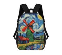 sinyumoney 3D Printed Starry Night Windmill School Bag Boys Girls Children's 17inch Backpack School Backpack Casual Fashion Backpack for in School Or Travel