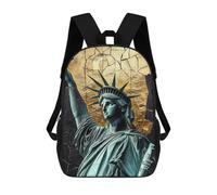 sinyumoney 3D Printed Statue of Liberty Gold Background School Bag Boys Girls Children's 17inch Backpack School Backpack Casual Fashion Backpack for in School Or Travel