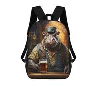 sinyumoney 3D Printed Steampunk Craft Beer Hippo Children School Backpack Fashion Rucksack Casual Travel 17inch Backpacks Large Capacity Daypack for Boys Girls