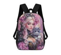 sinyumoney 3D Printed Steampunk Princess with Cat School Backpack With Big Pockets for Kids Children's Backpacks Boy Girl Book Bags Kids School Bag 17inch