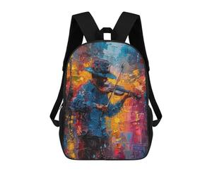 sinyumoney 3D Printed Street Musician with Violin School Backpack for Kids Children's 17inch Backpacks Boy Girl Book Bags Kids School Bag