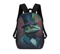 sinyumoney 3D Printed Stylish Lizard in Top Hat Children Backpacks Kids Cute School Backpack Outdoor Casual Daypack for Boys Middle School Students 17inch