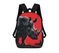 sinyumoney 3D Printed Stylized Rhino Illustration on Red Background School Backpack for Kids Children's 17inch Backpacks Boy Girl Book Bags Kids School Bag
