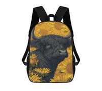 sinyumoney 3D Printed Sunflower Fields with Bulls School Bag Boys Girls Children's 17inch Backpack School Backpack Casual Fashion Backpack for in School Or Travel