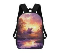 sinyumoney 3D Printed Sunset House by The River Children Backpacks Kids Cute School Backpack Outdoor Casual Daypack for Boys Middle School Students 17inch