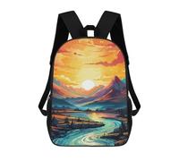 sinyumoney 3D Printed Sunset Mountain River Landscape School Backpack for Kids Children's 17inch Backpacks Boy Girl Book Bags Kids School Bag