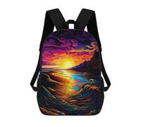 sinyumoney 3D Printed Sunset Serenity Waves Children's School Backpack for Kids High Capacity Travel Rucksacks Fashion Book Bags Kids School Bag Back Pack 17inch