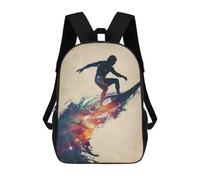 sinyumoney 3D Printed Surfing Galaxy Silhouette Children's 17inch School Backpack for Kids High Capacity Travel Rucksacks Fashion Book Bags Kids School Bag