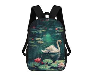 sinyumoney 3D Printed Swan in A Lily Pond Children Backpacks Kids Cute School Backpack Outdoor Casual Daypack for Boys Middle School Students 17inch