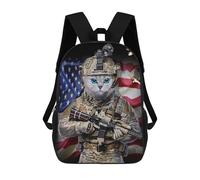 sinyumoney 3D Printed Tabby Cat Elite Soldier Children's 17inch School Backpack for Kids High Capacity Travel Rucksacks Fashion Book Bags Kids School Bag