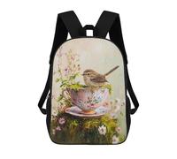 sinyumoney 3D Printed Tea Cup Bird Garden Decor School Backpack for Kids Children's 17inch Backpacks Boy Girl Book Bags Kids School Bag