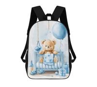 sinyumoney 3D Printed Teddy Bear Sitting in Blue Baby Cot Children's School Backpack for Kids High Capacity Travel Rucksacks Fashion Book Bags Kids School Bag Back Pack 17inch