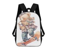 sinyumoney 3D Printed Teddy Bear with Flowers on Skateboard School Bag Boys Girls Children's 17inch Backpack School Backpack Casual Fashion Backpack for in School Or Travel