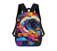 sinyumoney 3D Printed The Great Wave - Geometric Abstraction Children Backpacks Kids Cute School Backpack Outdoor Casual Daypack for Boys Middle School Students 17inch