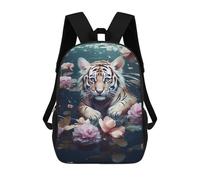 sinyumoney 3D Printed Tiger in Flowers-5 School Backpack With Big Pockets for Kids Children's Backpacks Boy Girl Book Bags Kids School Bag 17inch