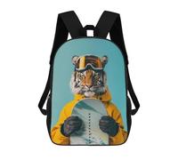sinyumoney 3D Printed Tiger Snowboarder Gear Set Children's 17inch School Backpack for Kids High Capacity Travel Rucksacks Fashion Book Bags Kids School Bag