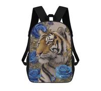 sinyumoney 3D Printed Tiger with Blue Roses Mosaic Art School Backpack for Kids Children's 17inch Backpacks Boy Girl Book Bags Kids School Bag