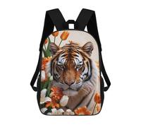sinyumoney 3D Printed Tiger with Flowers Children's School Backpack for Kids High Capacity Travel Rucksacks Fashion Book Bags Kids School Bag Back Pack 17inch