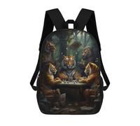 sinyumoney 3D Printed Tigers Playing Poker in The Jungle Children's School Backpack for Kids High Capacity Travel Rucksacks Fashion Book Bags Kids School Bag Back Pack 17inch