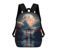 sinyumoney 3D Printed Torii Gate Under A Full Moon School Bag Boys Girls Children's School Backpack Casual Fashion Backpack for in School Or Travel 17inch