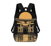 sinyumoney 3D Printed Torii Gate with Rising Sun Illustration School Bags Kids 17inch Backpacks Casual Fashion School Bag Backpacks Book Bags for Boys Elementary And Middle School Students