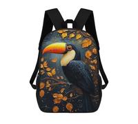 sinyumoney 3D Printed Toucan with Golden Leaves Children Backpacks Kids Cute School Backpack Outdoor Casual Daypack for Boys Middle School Students 17inch