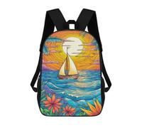 sinyumoney 3D Printed Tropical Sunset Sailboat Children's 17inch School Backpack for Kids High Capacity Travel Rucksacks Fashion Book Bags Kids School Bag