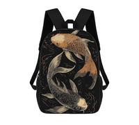 sinyumoney 3D Printed Two Koi Fish Yin Yang School Bag Boys Girls Children's 17inch Backpack School Backpack Casual Fashion Backpack for in School Or Travel