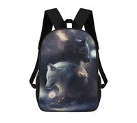 sinyumoney 3D Printed Two Wolves in The Moonlight Children Backpacks Kids Cute School Backpack Outdoor Casual Daypack for Boys Middle School Students 17inch