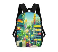 sinyumoney 3D Printed Vibrant Cityscape with Palm Trees Children's School Backpack for Kids High Capacity Travel Rucksacks Fashion Book Bags Kids School Bag Back Pack 17inch