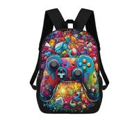 sinyumoney 3D Printed Vibrant Gaming Controller Artwork School Backpack With Big Pockets for Kids, Children's Backpacks Book Bags Kids School Bag 17inch
