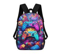sinyumoney 3D Printed Vibrant Gaming Controllers -6 Children's School Backpack for Kids High Capacity Travel Rucksacks Fashion Book Bags Kids School Bag Back Pack 17inch