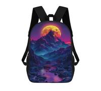 sinyumoney 3D Printed Vibrant Mountain Moonlit Landscape Children's 17inch School Backpack for Kids High Capacity Travel Rucksacks Fashion Book Bags Kids School Bag