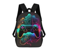 sinyumoney 3D Printed Vibrant Neon Gaming Controller Art School Backpack With Big Pockets for Kids Children's Backpacks Boy Girl Book Bags Kids School Bag 17inch