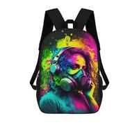 sinyumoney 3D Printed Vibrant Neon Headphones Fashion Children's School Backpack for Kids High Capacity Travel Rucksacks Fashion Book Bags Kids School Bag Back Pack 17inch
