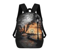 sinyumoney 3D Printed Vintage Carnival at Dusk - Nostalgic Seaside Fairground School Backpack With Big Pockets for Kids, Children's Backpacks Book Bags Kids School Bag 17inch