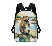 sinyumoney 3D Printed Watercolor Beaver by The River Children Backpacks Kids Cute School Backpack Outdoor Casual Daypack for Boys Middle School Students 17inch