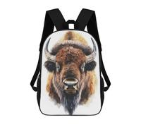 sinyumoney 3D Printed Watercolor Bison Portrait Children's 17inch School Backpack for Kids High Capacity Travel Rucksacks Fashion Book Bags Kids School Bag