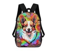 sinyumoney 3D Printed Welsh Corgi Dog Graffiti School Bag Boys Girls Children's 17inch Backpack School Backpack Casual Fashion Backpack for in School Or Travel