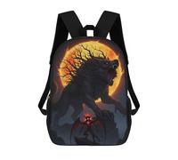 sinyumoney 3D Printed Werewolf And Demon Under Fiery Moon School Bags Kids Backpacks Casual Fashion Backpacks Book Bags for Boys Elementary And Middle School Students 17inch