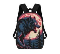 sinyumoney 3D Printed Werewolf Howling at The Moon Illustration School Bags Kids Backpacks Casual Fashion Backpacks Book Bags for Boys Elementary And Middle School Students 17inch