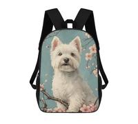sinyumoney 3D Printed Westie Dog with Cherry Blossoms Floral White Pup School Bags Kids Backpacks Casual Fashion Backpacks Book Bags for Boys Elementary And Middle School Students 17inch